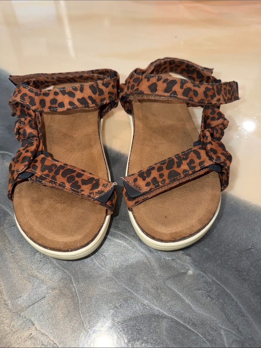 K Leopard Print Brown Adjustable Strap Sandals